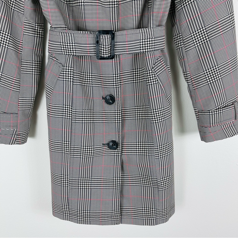 M&S black white plaid houndstooth lightweight trench belted jacket medium - Picture 3 of 9